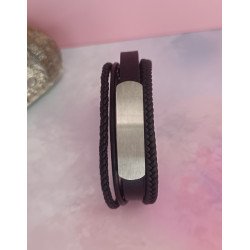 PULSERA DE ACERO Y CUERO CON PLACA MATE