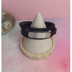 PULSERA DE ACERO Y CUERO CON PLACA MATE