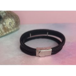 PULSERA DE ACERO Y CUERO CON PLACA MATE