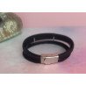 PULSERA DE ACERO Y CUERO CON PLACA MATE