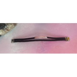 PULSERA DE ACERO Y CUERO DOBLE TRENZADA CON PLACA