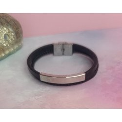 PULSERA DE ACERO Y CUERO DOBLE TRENZADA CON PLACA
