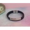 PULSERA DE ACERO Y CUERO DOBLE TRENZADA CON PLACA
