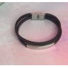 PULSERA DE ACERO Y CUERO DOBLE TRENZADA CON PLACA