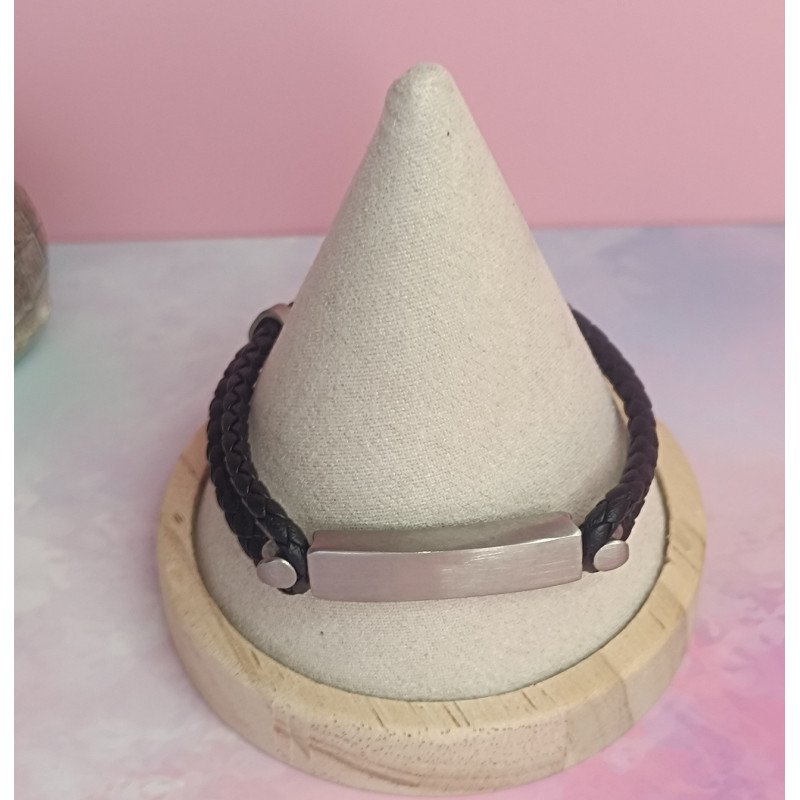 PULSERA DE ACERO PERSONALIZABLE CUERO NEGRA