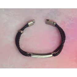 PULSERA DE ACERO PERSONALIZABLE CUERO NEGRA