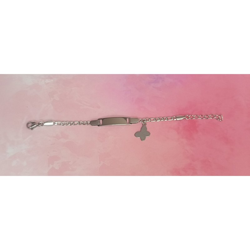 Pulsera con Placa Ovalada y Mariposa para Bebe