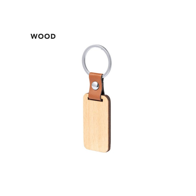 Llavero de madera natural y polipiel