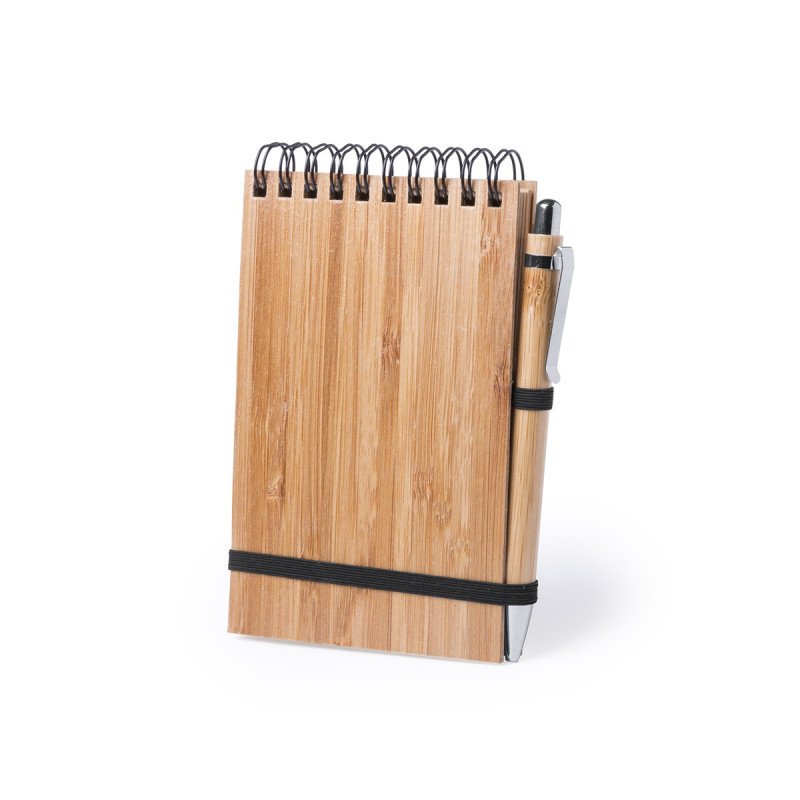 Libreta de anillas tapas de madera y bolígrafo