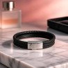 PULSERA DE ACERO Y CUERO CON PLACA MATE