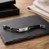 PULSERA DE ACERO PERSONALIZABLE CUERO NEGRA