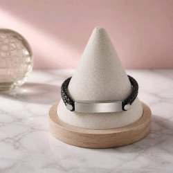 PULSERA DE ACERO PERSONALIZABLE CUERO NEGRA