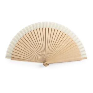 Abanico con varillas de madera y borde de tela